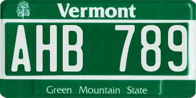 VT license plate AHB789