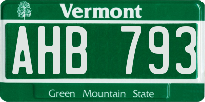 VT license plate AHB793
