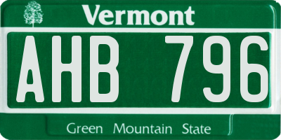 VT license plate AHB796