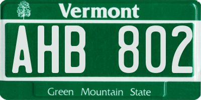 VT license plate AHB802