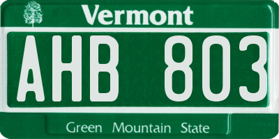 VT license plate AHB803
