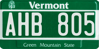 VT license plate AHB805