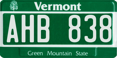 VT license plate AHB838