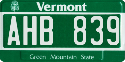 VT license plate AHB839