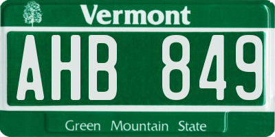 VT license plate AHB849