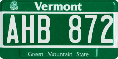 VT license plate AHB872