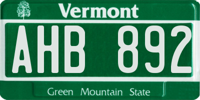 VT license plate AHB892