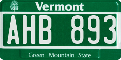 VT license plate AHB893