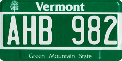 VT license plate AHB982