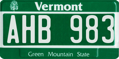 VT license plate AHB983