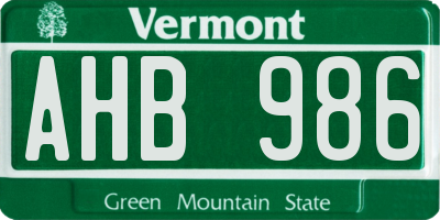 VT license plate AHB986