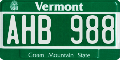 VT license plate AHB988