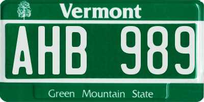 VT license plate AHB989