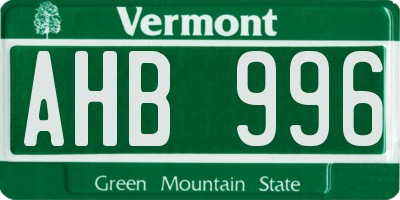 VT license plate AHB996