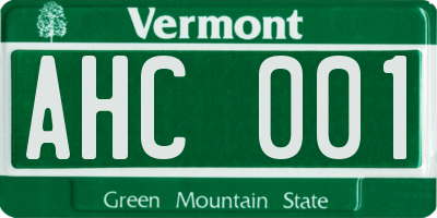 VT license plate AHC001