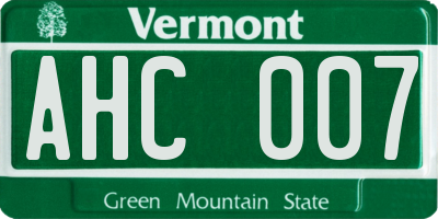 VT license plate AHC007