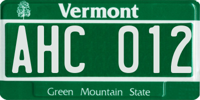 VT license plate AHC012