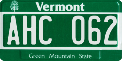 VT license plate AHC062