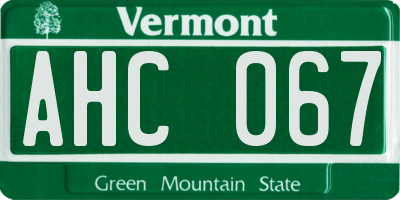 VT license plate AHC067