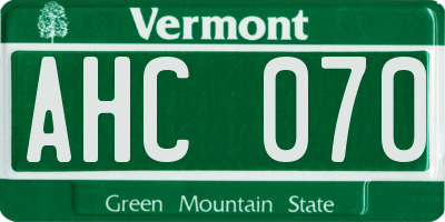 VT license plate AHC070