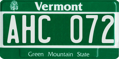 VT license plate AHC072