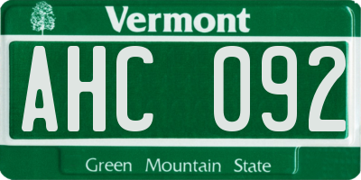 VT license plate AHC092