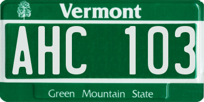 VT license plate AHC103