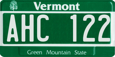 VT license plate AHC122