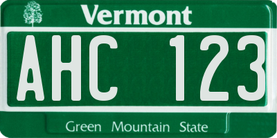 VT license plate AHC123