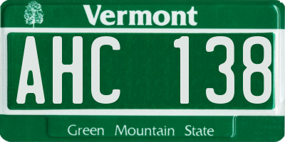 VT license plate AHC138