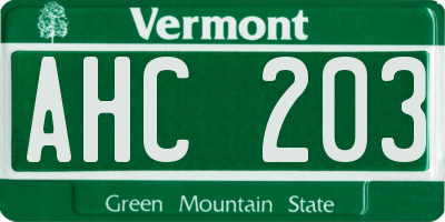 VT license plate AHC203