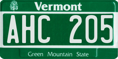 VT license plate AHC205