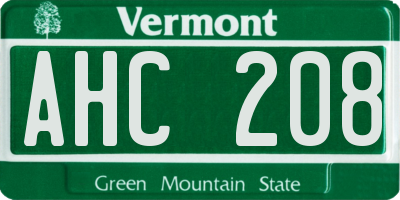VT license plate AHC208