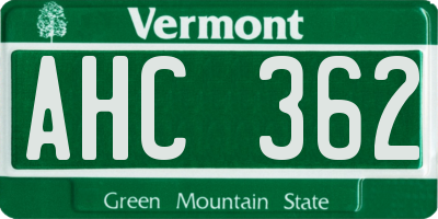 VT license plate AHC362