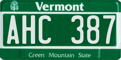 VT license plate AHC387