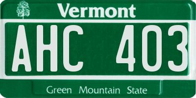 VT license plate AHC403