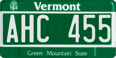 VT license plate AHC455