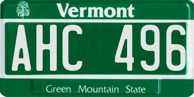 VT license plate AHC496