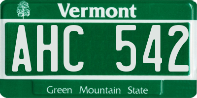 VT license plate AHC542