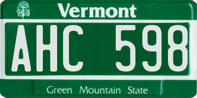 VT license plate AHC598