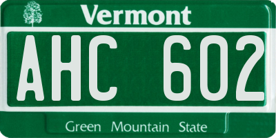 VT license plate AHC602