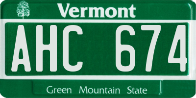 VT license plate AHC674