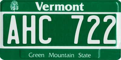 VT license plate AHC722