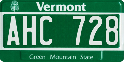 VT license plate AHC728