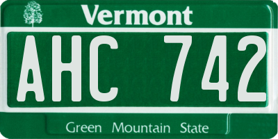 VT license plate AHC742