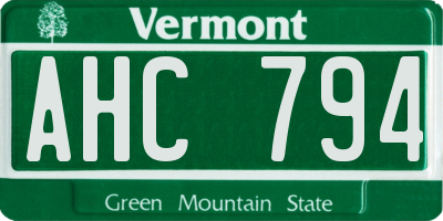 VT license plate AHC794