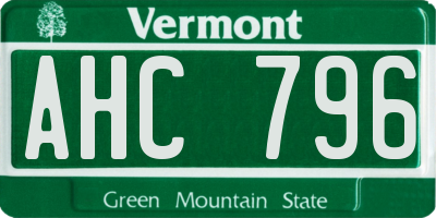 VT license plate AHC796