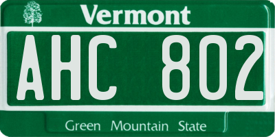 VT license plate AHC802