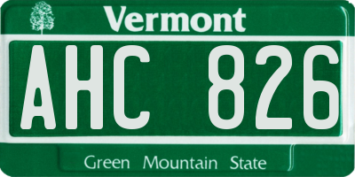 VT license plate AHC826