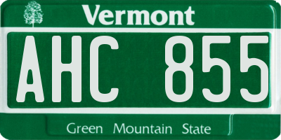 VT license plate AHC855